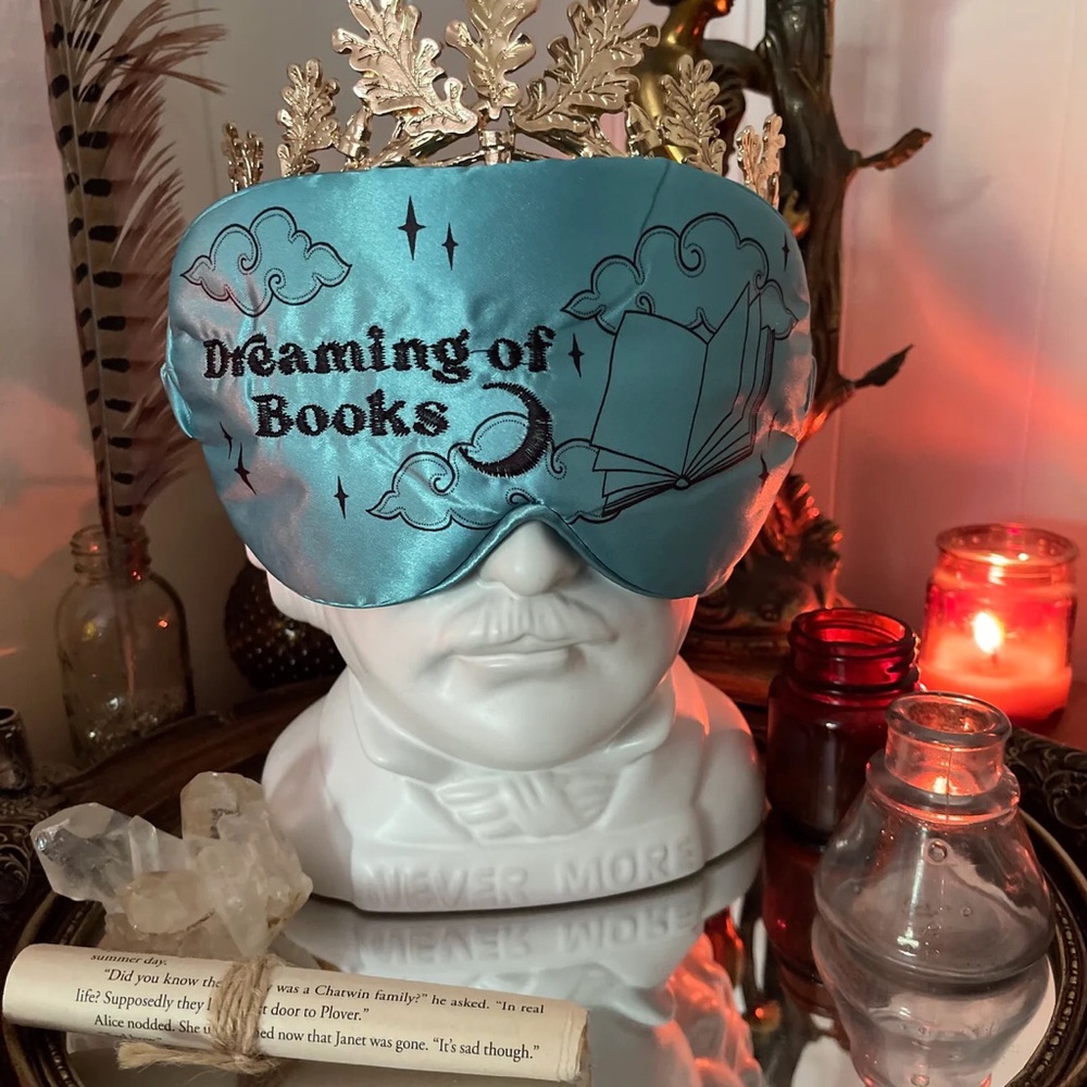 The Bookish Box Dreaming of Books Embroidered Sleep Mask - Picture 3 of 7